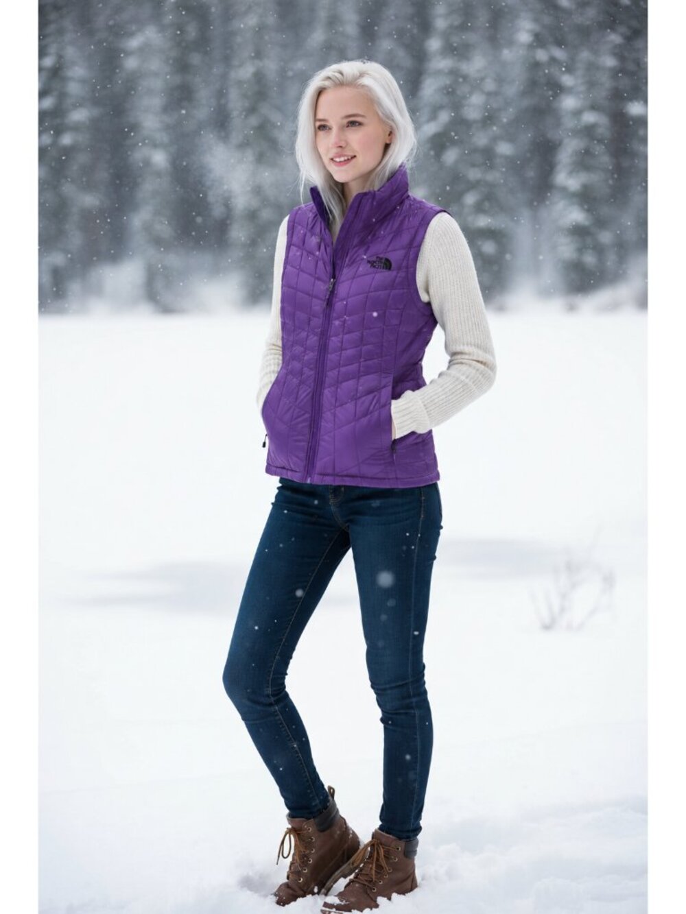 The North Face ThermoBall Purple Quilted Puffer Vest Womens Small Full Zip